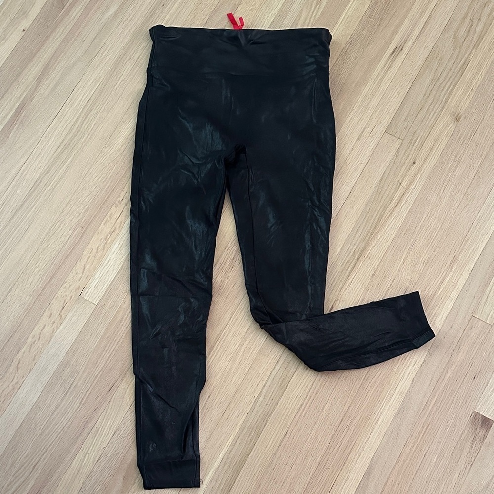 SPANX Black High-Waisted Body Shaping Leggings, faux leather - XL